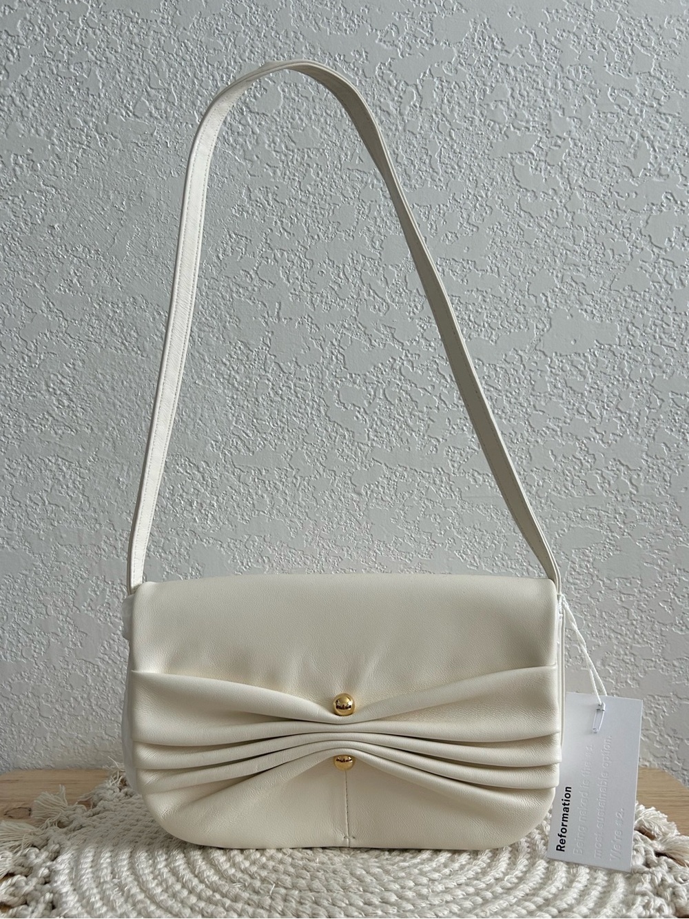 Reformation Maria Y2K Style Cream White Leather Baguette Shoulder Bag - Picture 2 of 9
